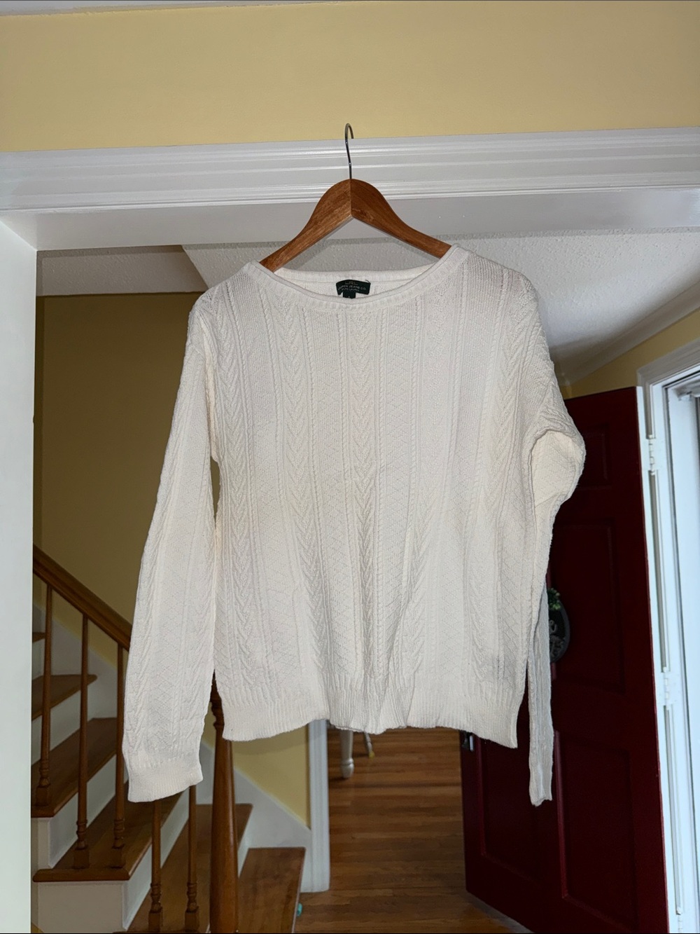 Ralph Lauren Cream Cable-Knit Crewneck Sweater
